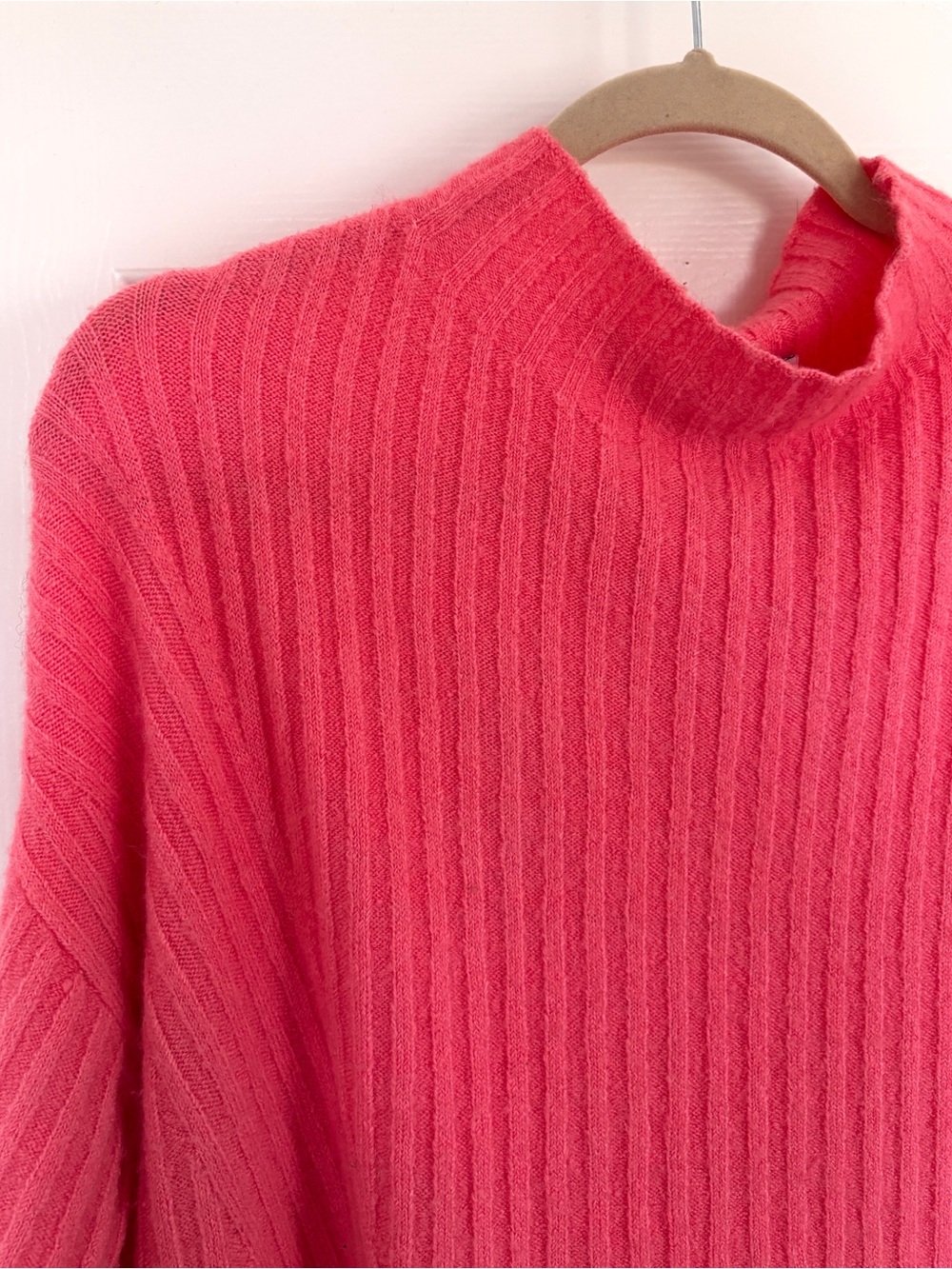 Bright Pink Ribbed Mock Neck Sweater